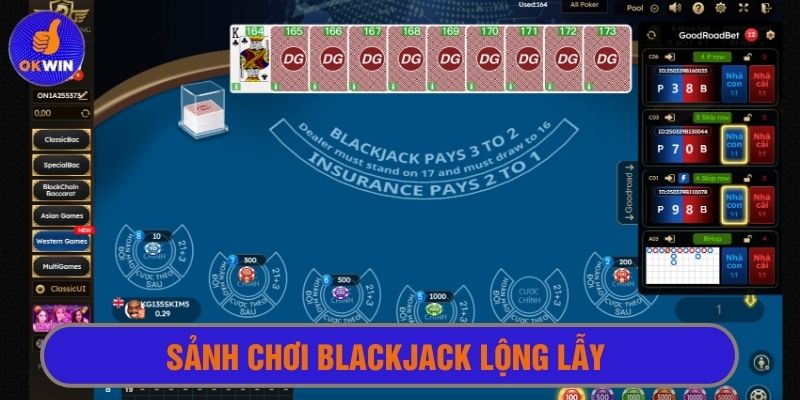 Sảnh chơi Blackjack đầy thu hút với giao diện đẹp mắt