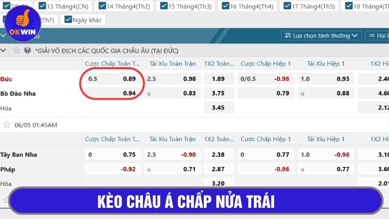 Kèo chấp nửa trái trong trận đấu Đức gặp Bồ Đào Nha