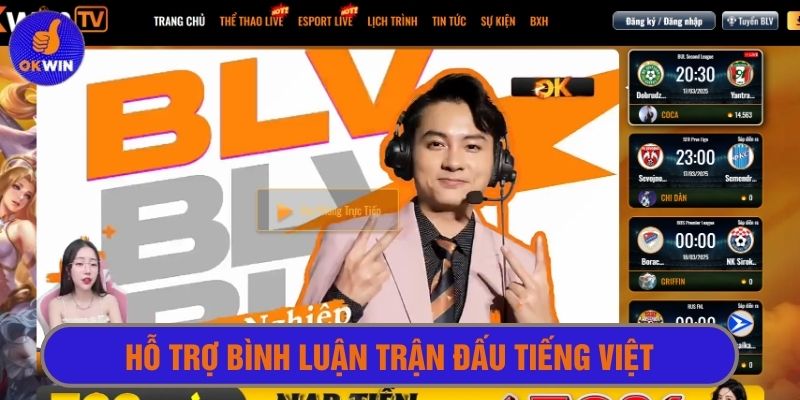 Nền tảng sôi động với bình luận viên có Tiếng Việt 